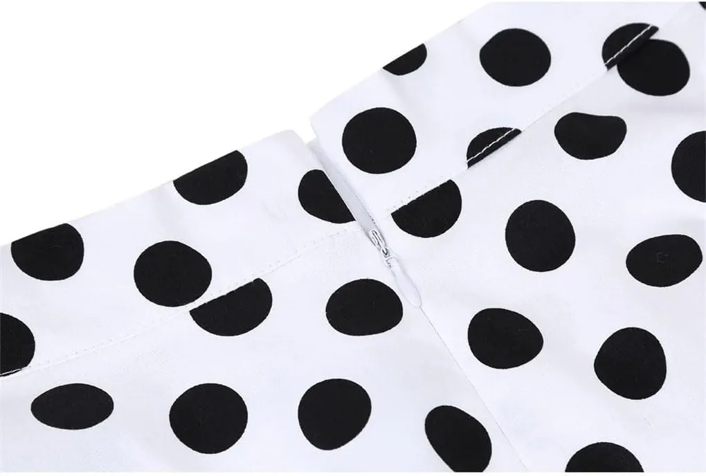 Woman Polka Dot Tunic Skirt High Waist Pleated Midi Skirt Summer Swing Holiday Umbrella Skirt