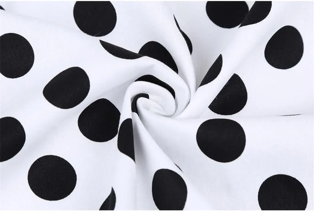 Woman Polka Dot Tunic Skirt High Waist Pleated Midi Skirt Summer Swing Holiday Umbrella Skirt