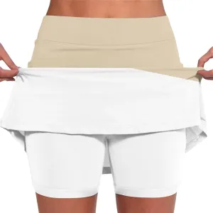 Women 2 Piece Skirts 2 in 1 Solid Flowy Basic Versatile Stretchy Casual Mini Skirts 2025, S-2XL