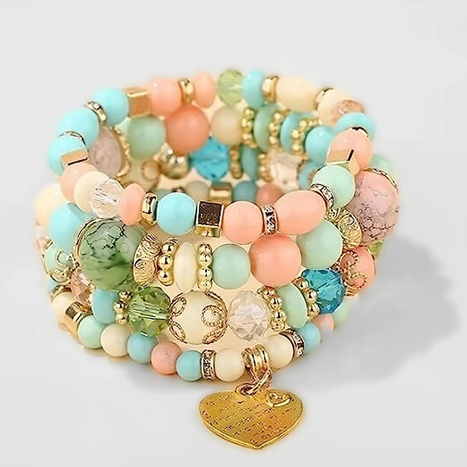 Women Beaded Bracelet Set | Colorful Boho Stackable Trendy Design with Crystal Accents Multilayer Bangle Bracelet | Fashion Stretch Braclets Jewelry for Women