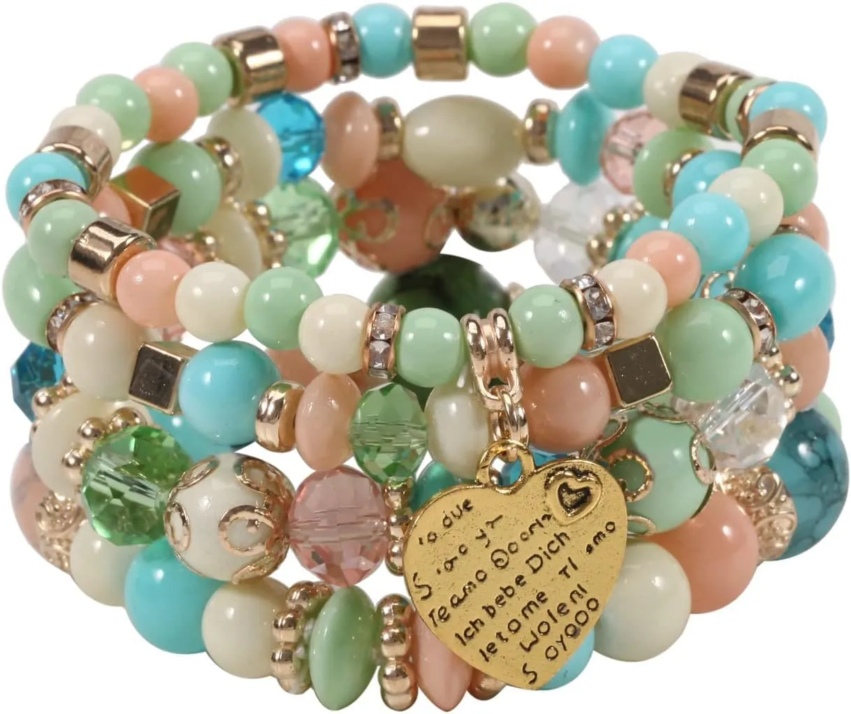 Women Beaded Bracelet Set | Colorful Boho Stackable Trendy Design with Crystal Accents Multilayer Bangle Bracelet | Fashion Stretch Braclets Jewelry for Women