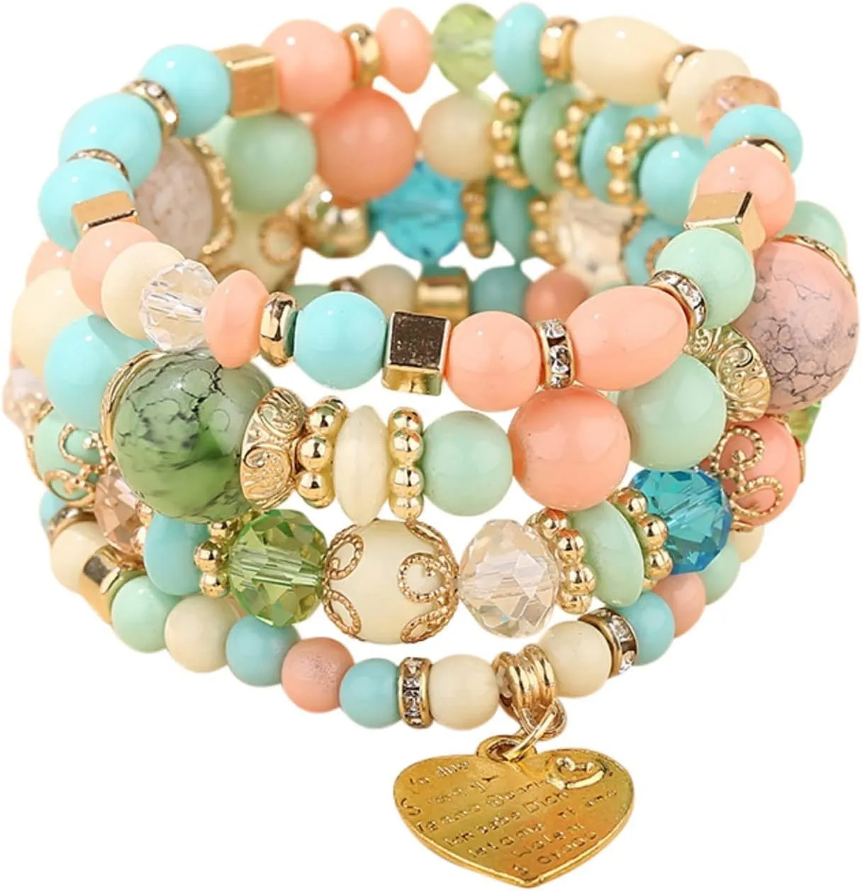 Women Beaded Bracelet Set | Colorful Boho Stackable Trendy Design with Crystal Accents Multilayer Bangle Bracelet | Fashion Stretch Braclets Jewelry for Women