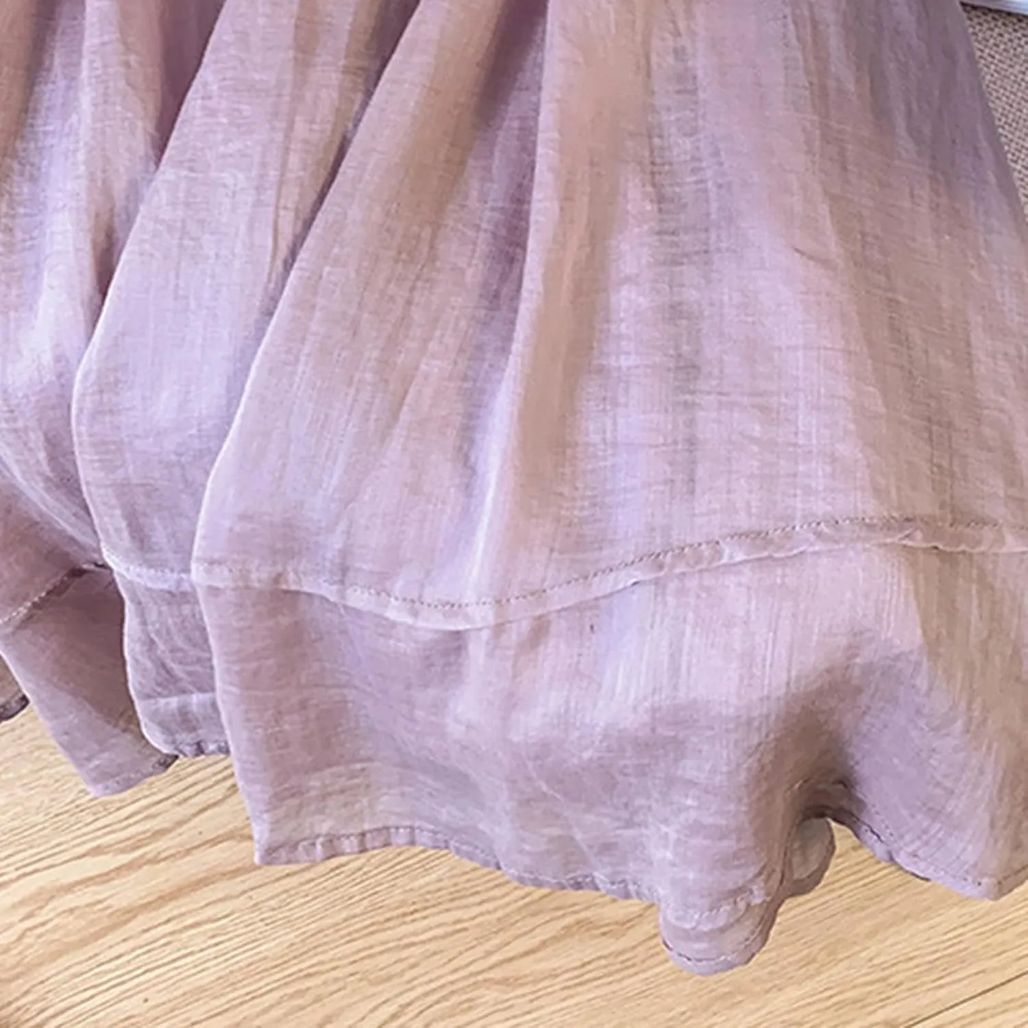 Women Bohemian Beach Linen Dress Elastic High Waist Long Maxi Skirt Lightweight Flowy Pleated Ankle Skirts