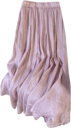 Women Bohemian Beach Linen Dress Elastic High Waist Long Maxi Skirt Lightweight Flowy Pleated Ankle Skirts