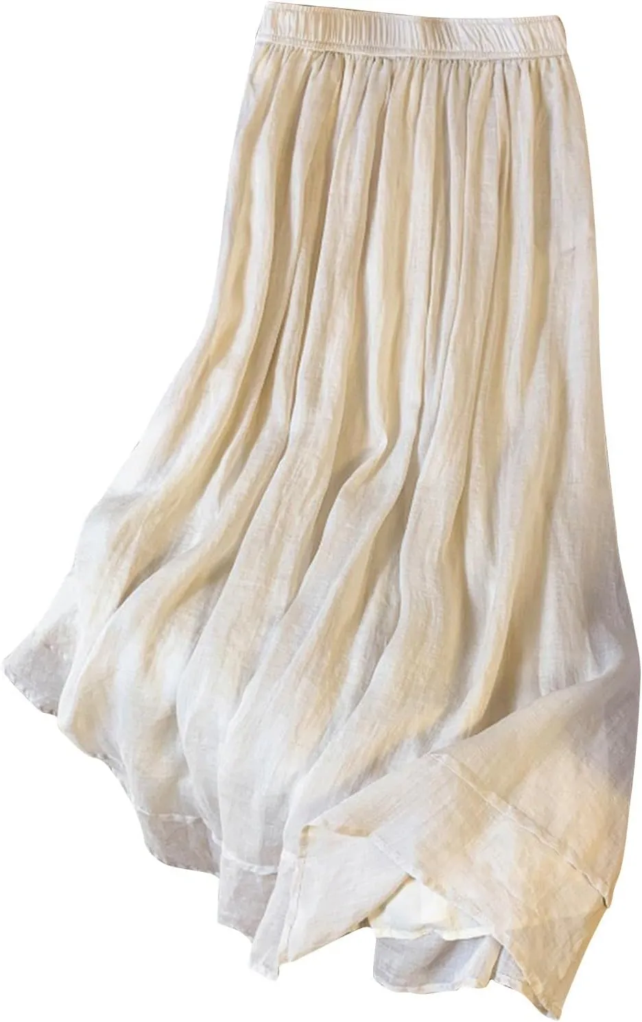 Women Bohemian Beach Linen Dress Elastic High Waist Long Maxi Skirt Lightweight Flowy Pleated Ankle Skirts