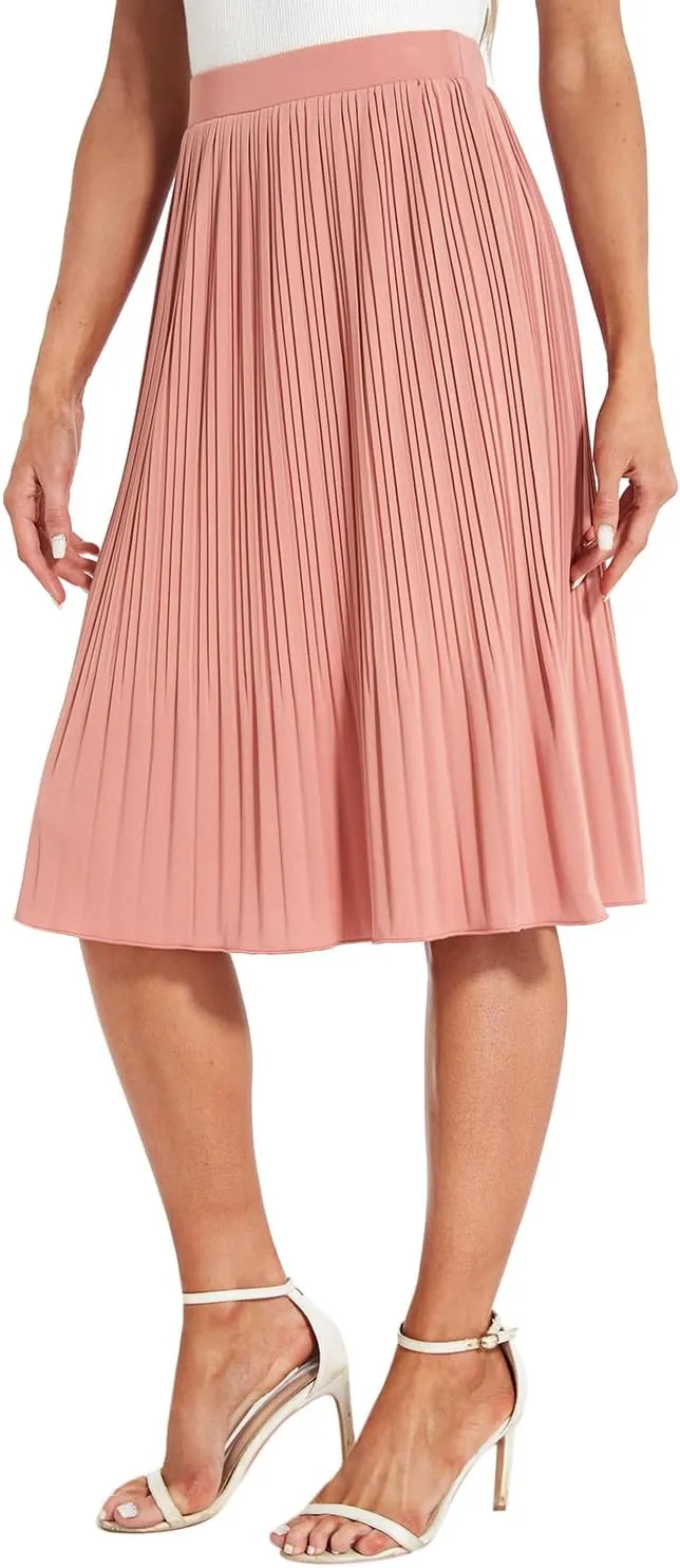Women Classic Chiffon Flowy Pleated Midi Skirts