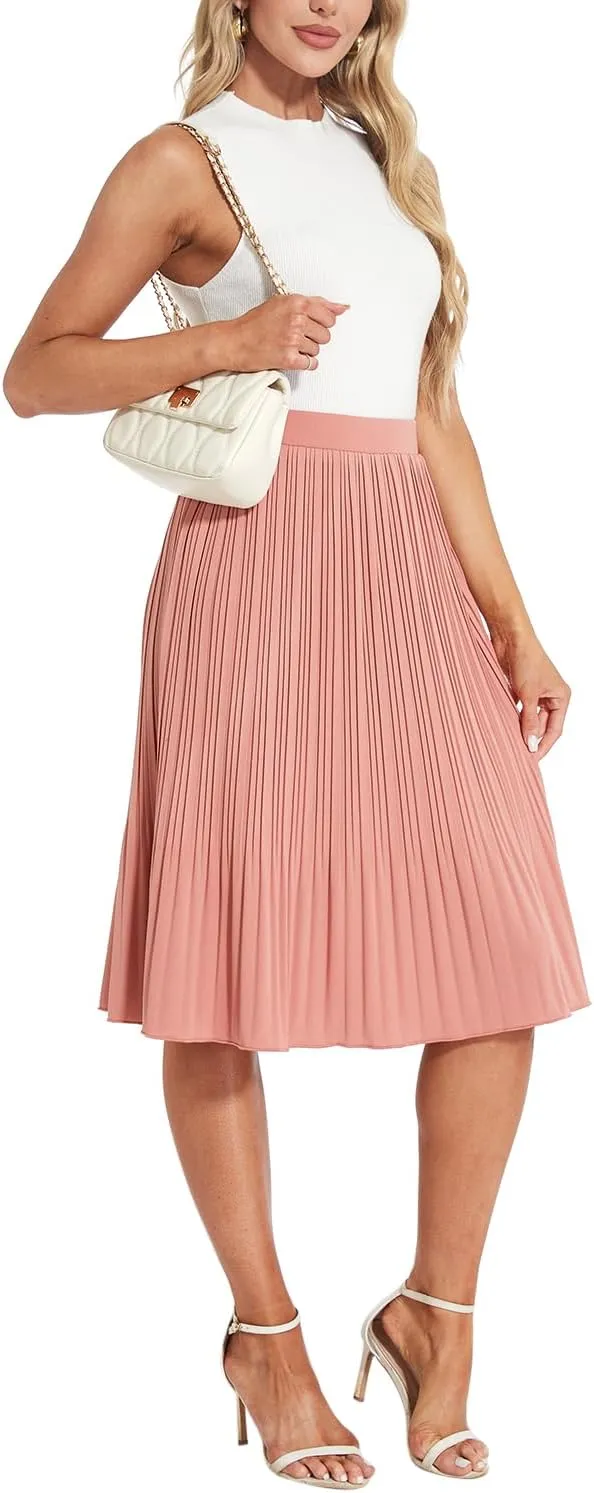 Women Classic Chiffon Flowy Pleated Midi Skirts