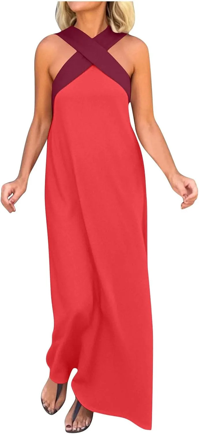 Women Criss Cross Dress Loose Fit Sleeveless Backless Going Out Outfits Summer Beach Boho Trendy Sundress
