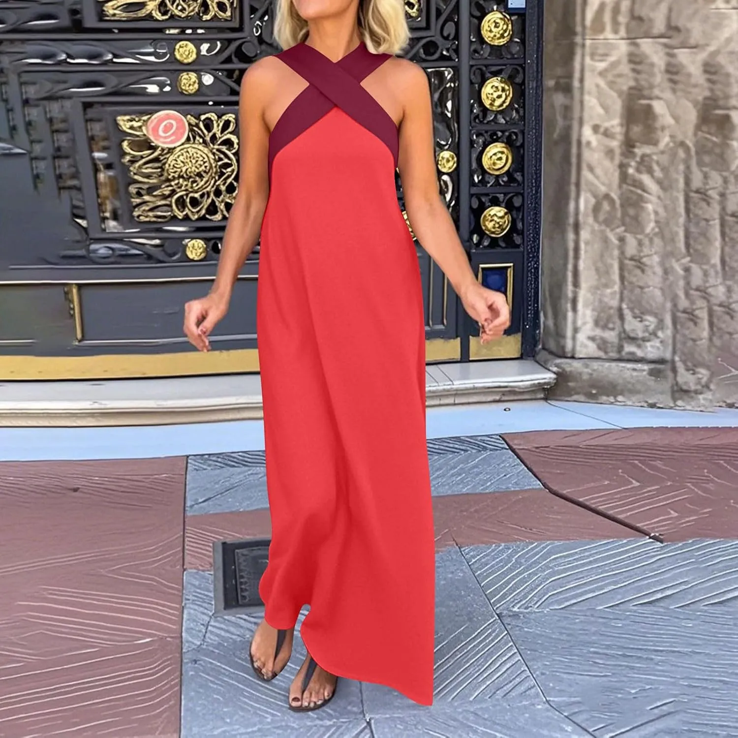 Women Criss Cross Dress Loose Fit Sleeveless Backless Going Out Outfits Summer Beach Boho Trendy Sundress