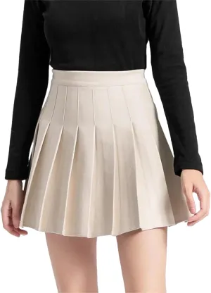 Women Elastic High Waisted Casual Pleated Skirts Midi A-Line Skirts
