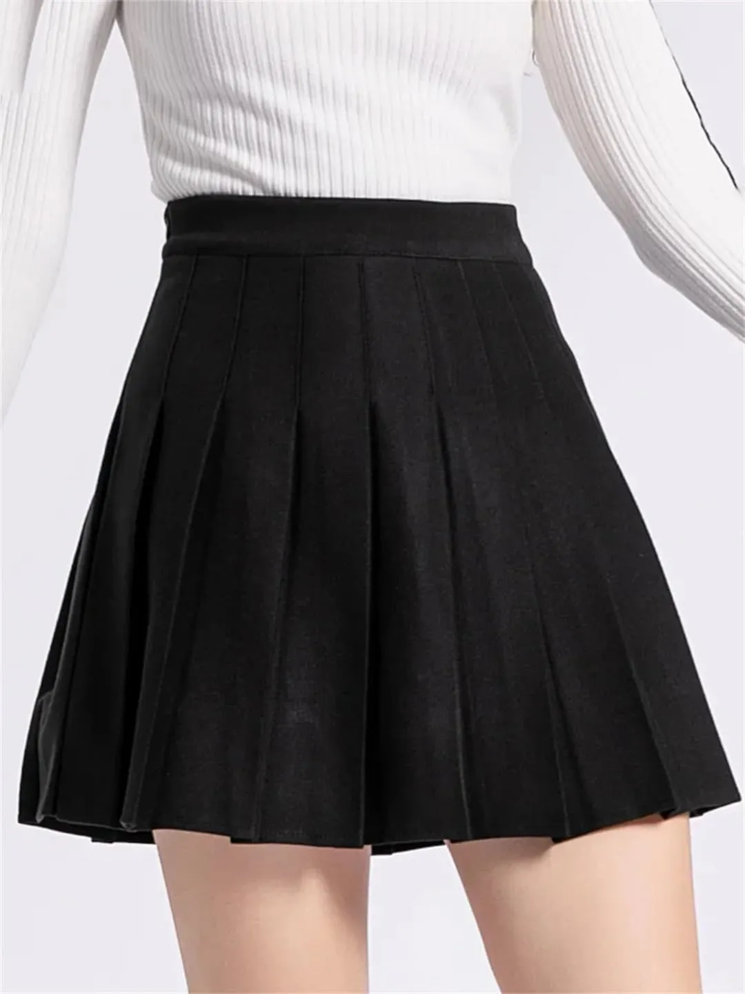 Women Elastic High Waisted Casual Pleated Skirts Midi A-Line Skirts