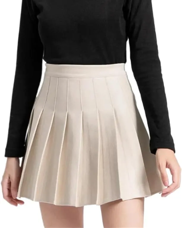 Women Elastic High Waisted Casual Pleated Skirts Midi A-Line Skirts