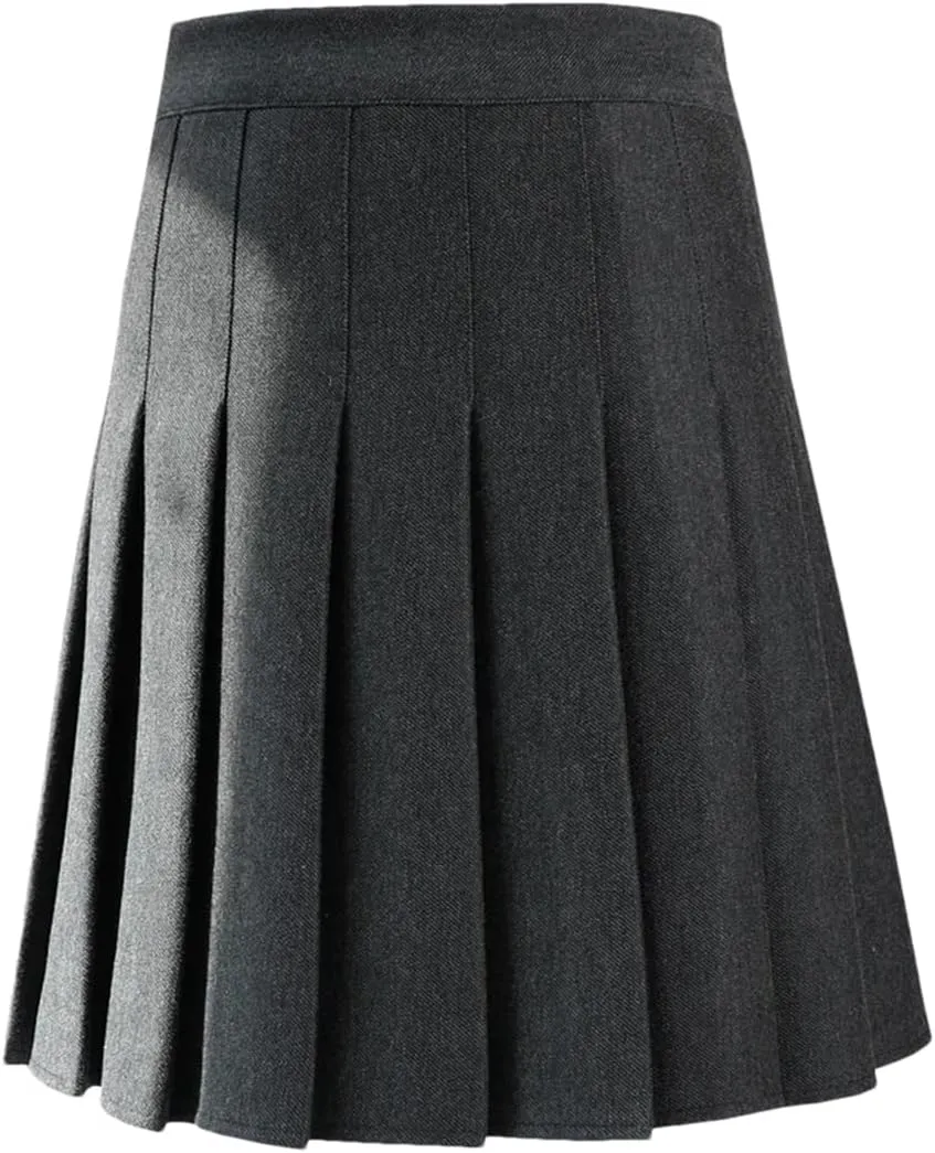 Women Elastic High Waisted Casual Pleated Skirts Midi A-Line Skirts