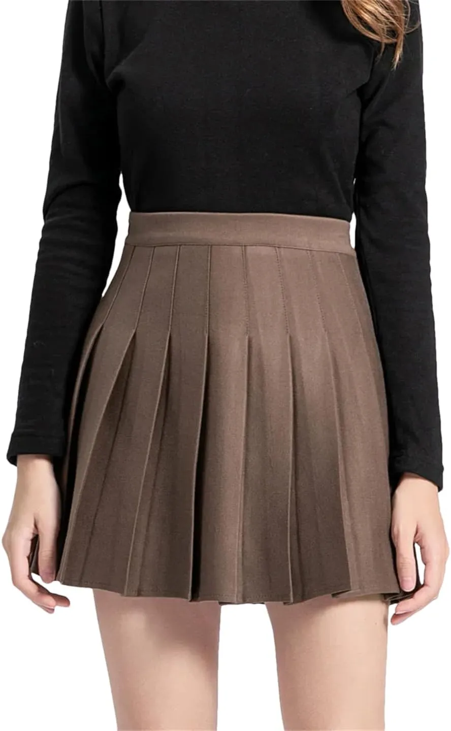 Women Elastic High Waisted Casual Pleated Skirts Midi A-Line Skirts