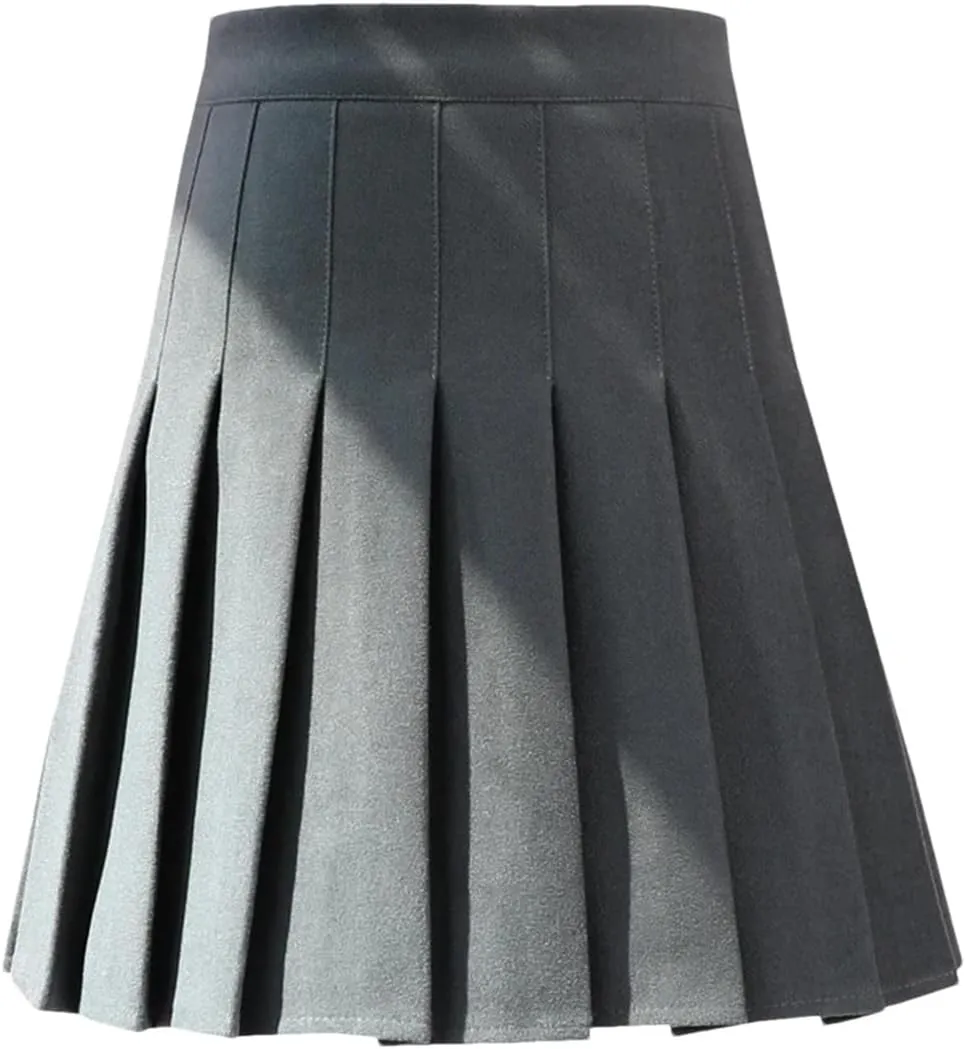Women Elastic High Waisted Casual Pleated Skirts Midi A-Line Skirts