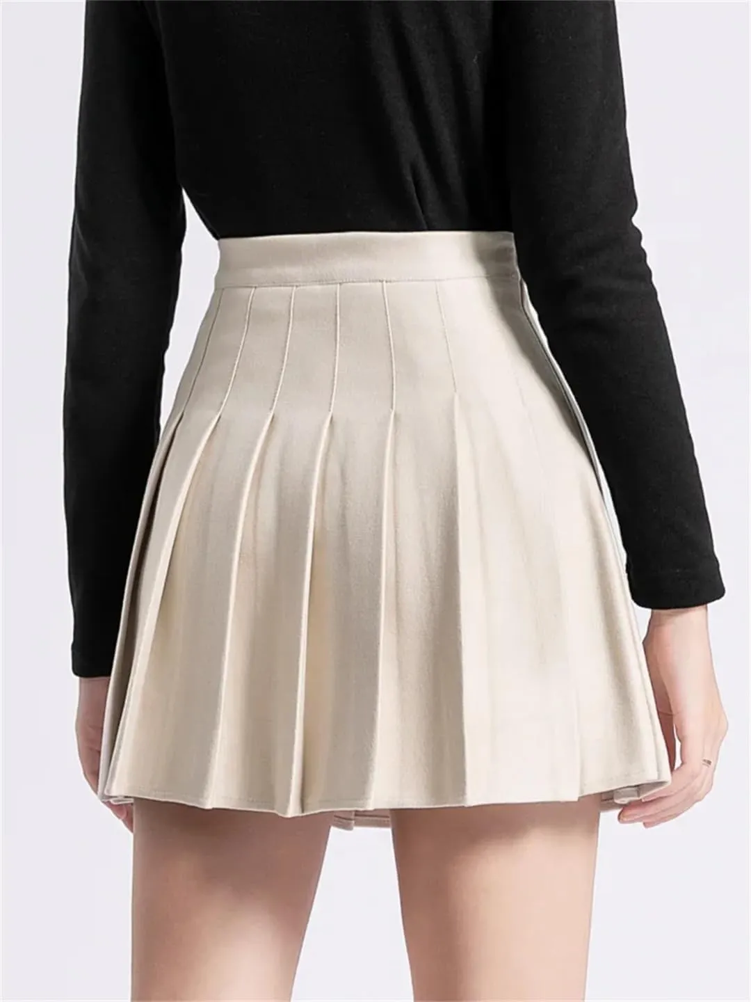 Women Elastic High Waisted Casual Pleated Skirts Midi A-Line Skirts