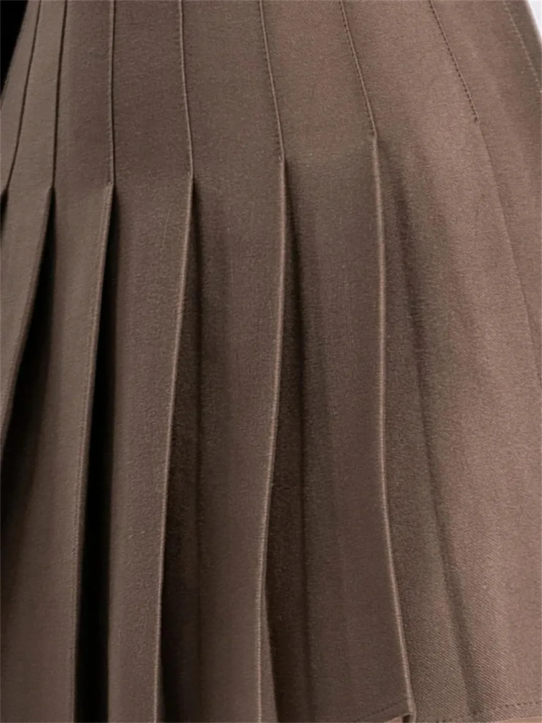 Women Elastic High Waisted Casual Pleated Skirts Midi A-Line Skirts