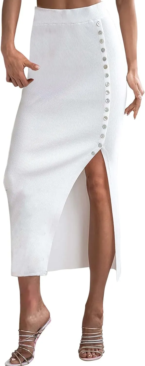 Women Elegant Lettuce Trim Solid High Waisted Pencil Midi Skirt Pencil Skirt for Men