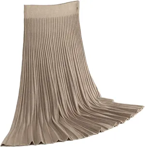Women Knitted Sweater Skirt Elastic Band Pleated Midi Skirts High Waist A-Line Skirts