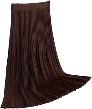 Women Knitted Sweater Skirt Elastic Band Pleated Midi Skirts High Waist A-Line Skirts