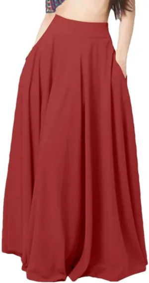 Women Long Skirts High Waist Solid Beach Skirts Women's Midi Pleated Skirt.