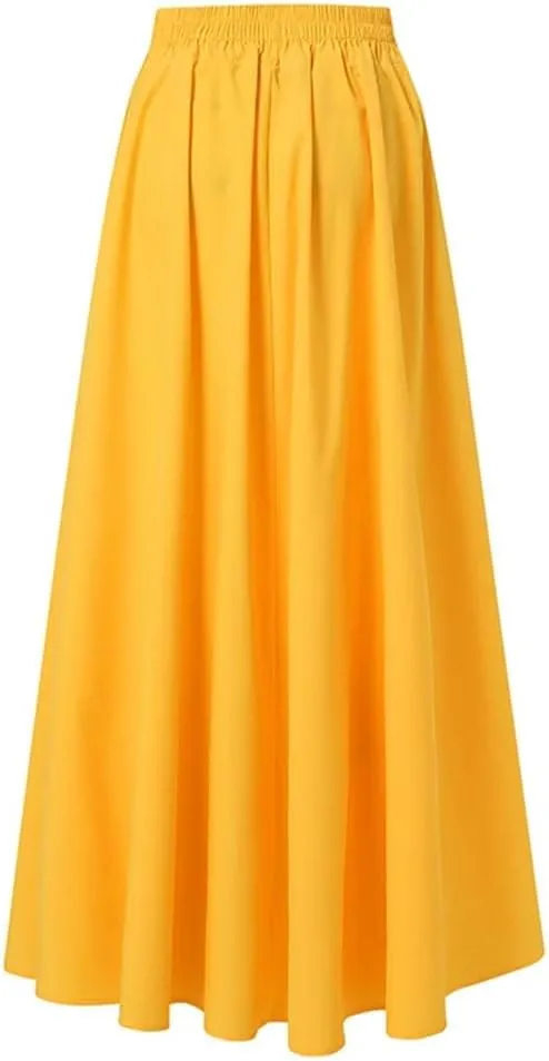 Women Long Skirts High Waist Solid Beach Skirts Women's Midi Pleated Skirt.