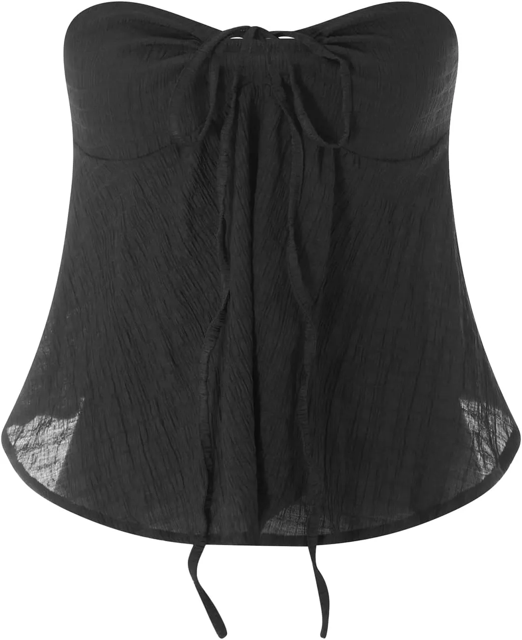 Women Ruffle Hem Strapless Tube Top Flared Hem Peplum Bandeau Tops Tie Front Babydoll Tank Tops Y2k Going Out Tops