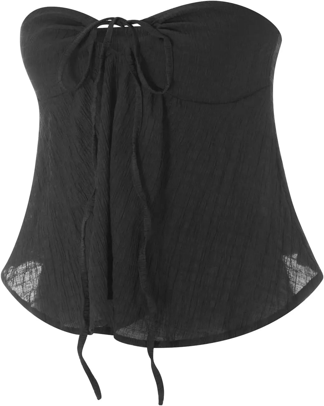 Women Ruffle Hem Strapless Tube Top Flared Hem Peplum Bandeau Tops Tie Front Babydoll Tank Tops Y2k Going Out Tops