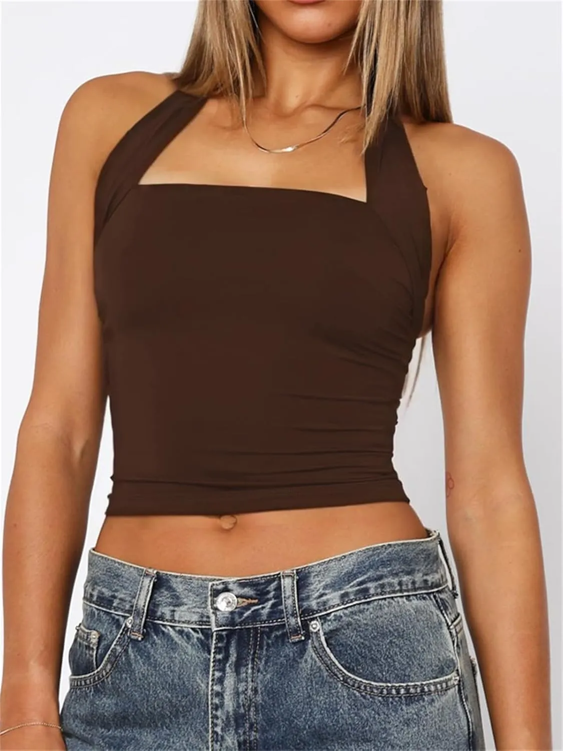 Women Sexy Halter Neck Backless Tank Top Open Back Sleeveless Slim Fit Y2k Summer Tops