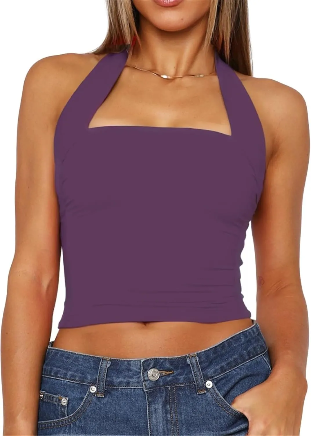 Women Sexy Halter Neck Backless Tank Top Open Back Sleeveless Slim Fit Y2k Summer Tops