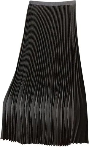 Women Silk Satin Pleated Midi Skirt High Waist Versatile Flowy Ruffle Swing Skirts Lightweight Casual Flared Skirt
