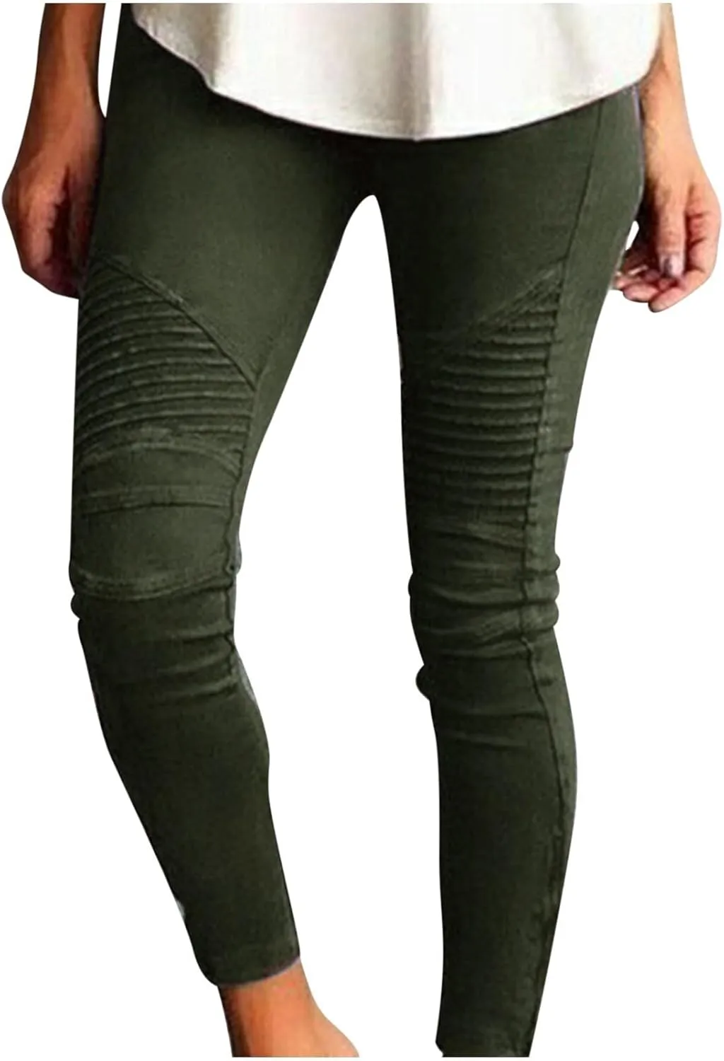 Women Skinny Tapered Pants Stretchy Cargo Style Crop Pants Motorcycle Biker Style Texture Vintage Slim Fit Pants