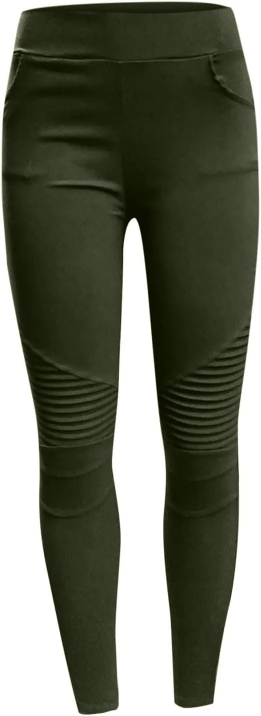 Women Skinny Tapered Pants Stretchy Cargo Style Crop Pants Motorcycle Biker Style Texture Vintage Slim Fit Pants