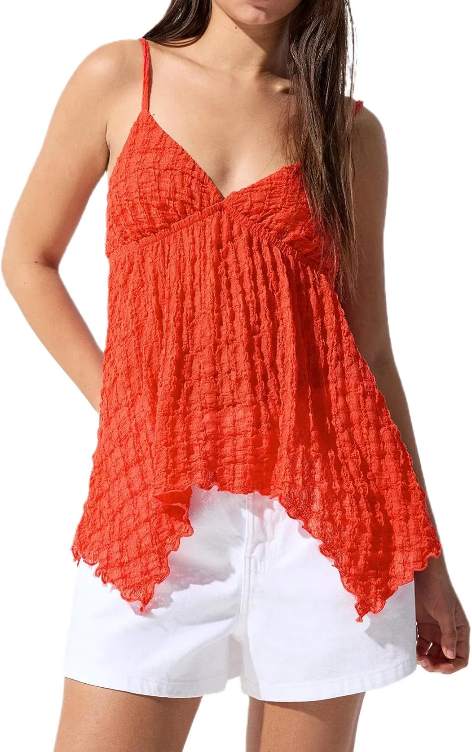 Women Square Neck Tank Top Y2k Bow Tie Front Adjustable Straps Pleated Cami Top Sleeveless Flowy Loose Shirt Blouse