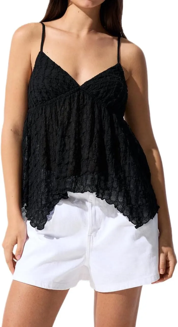 Women Square Neck Tank Top Y2k Bow Tie Front Adjustable Straps Pleated Cami Top Sleeveless Flowy Loose Shirt Blouse
