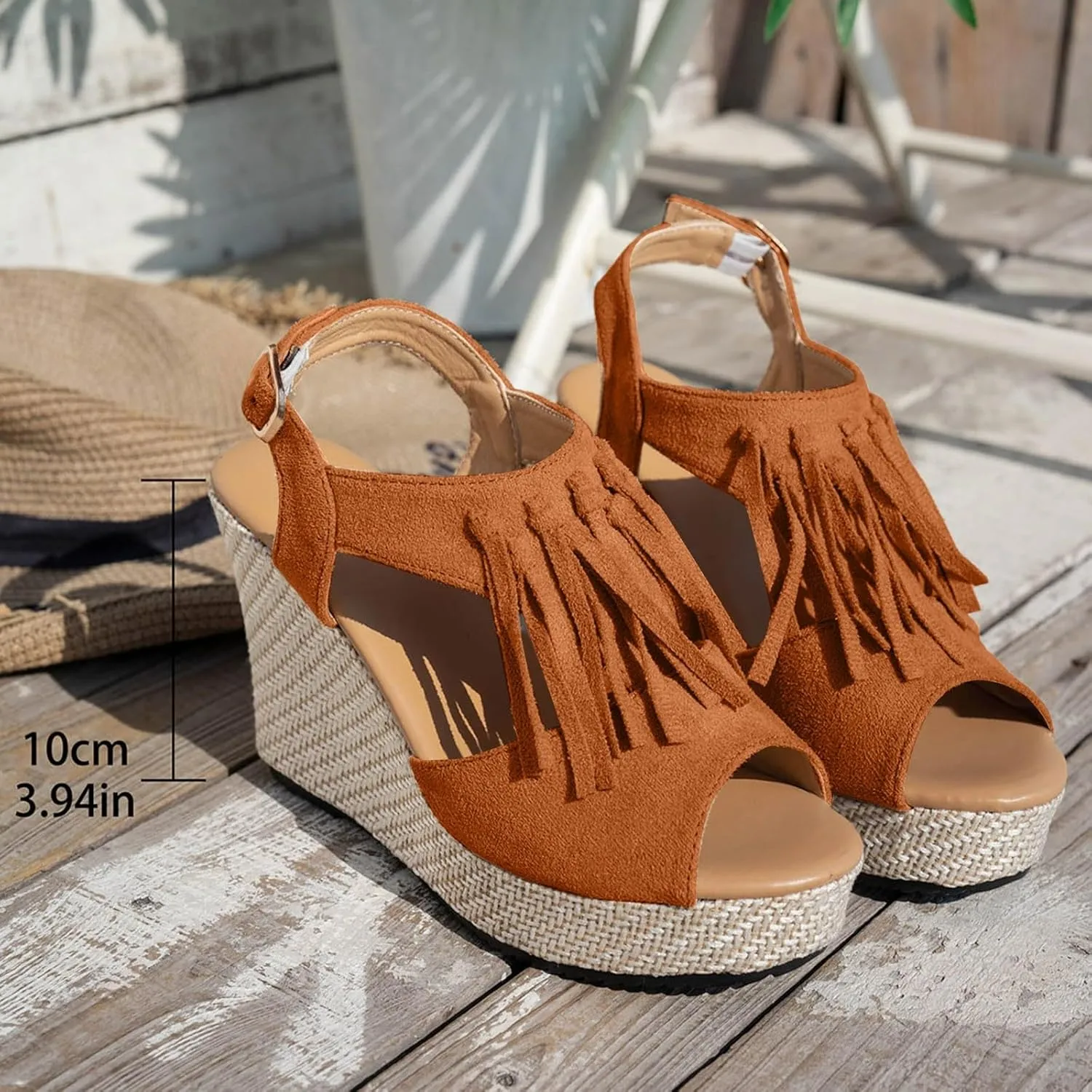 Women Summer Tassels Woven Orthopedic Wedge Sandals 2025 Summer Tassel Suede Woven Casual Open Toe Thick Soled High Heels Sandals Comfortable Lightweight Stylish Outdoor Wear Shoes