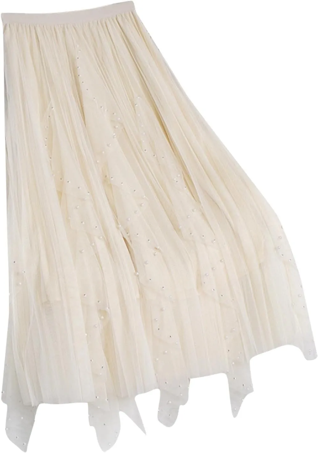 Women Tulle Skirts Solid Color Elastic Waist Mesh Tiered Layered Asymmetrical Skirt Casual Fashion Elegant Skirts