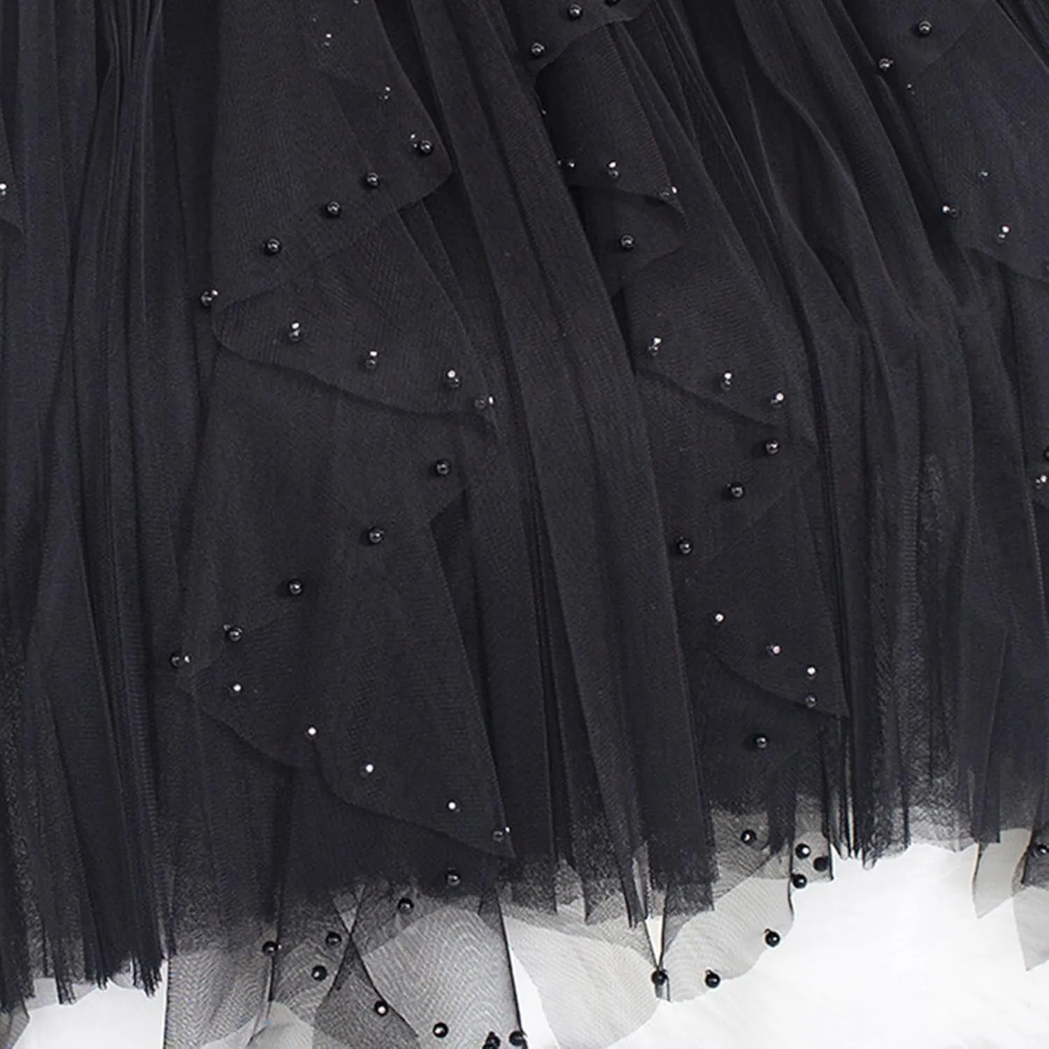 Women Tulle Skirts Solid Color Elastic Waist Mesh Tiered Layered Asymmetrical Skirt Casual Fashion Elegant Skirts
