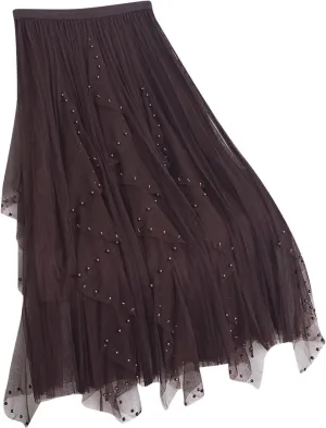 Women Tulle Skirts Solid Color Elastic Waist Mesh Tiered Layered Asymmetrical Skirt Casual Fashion Elegant Skirts