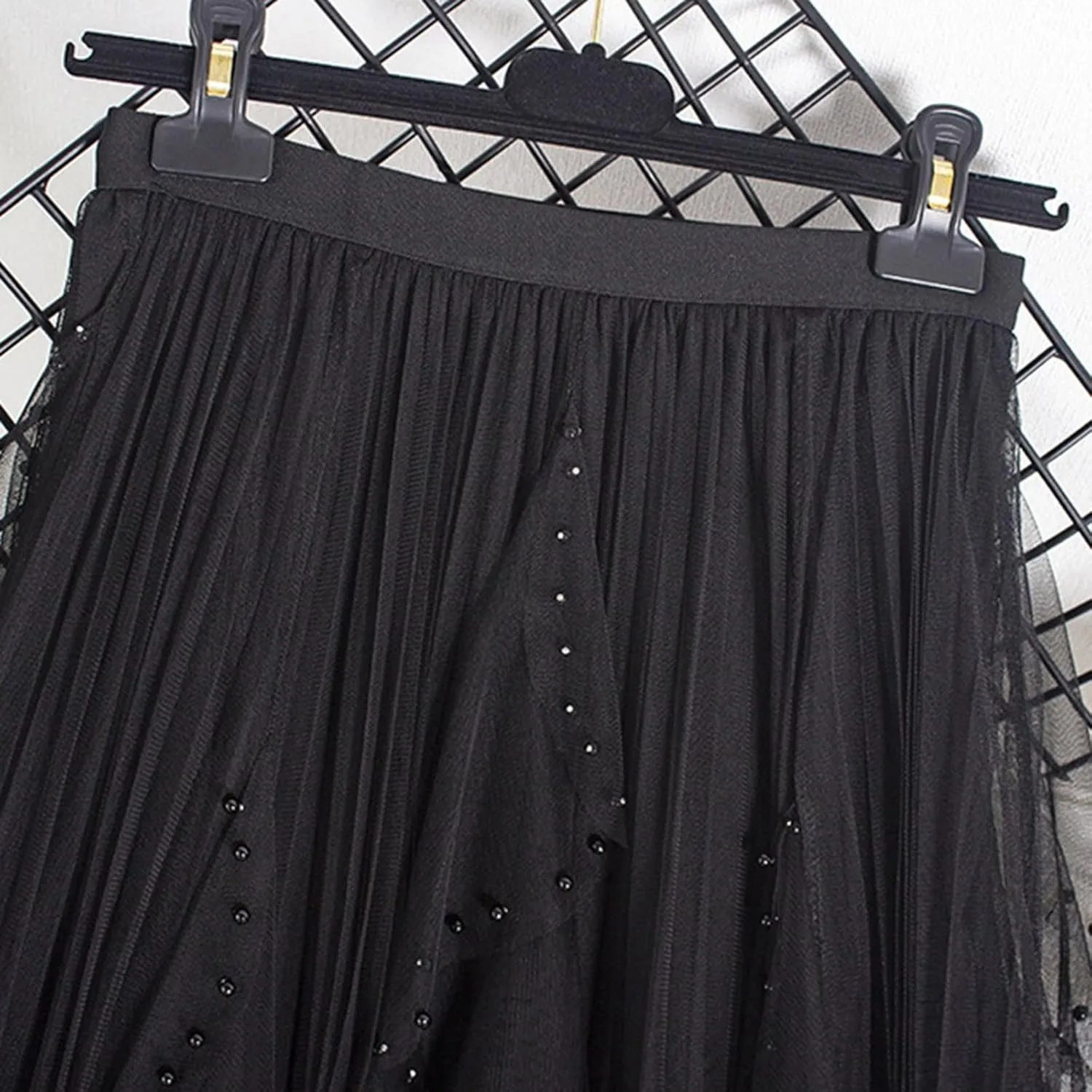 Women Tulle Skirts Solid Color Elastic Waist Mesh Tiered Layered Asymmetrical Skirt Casual Fashion Elegant Skirts