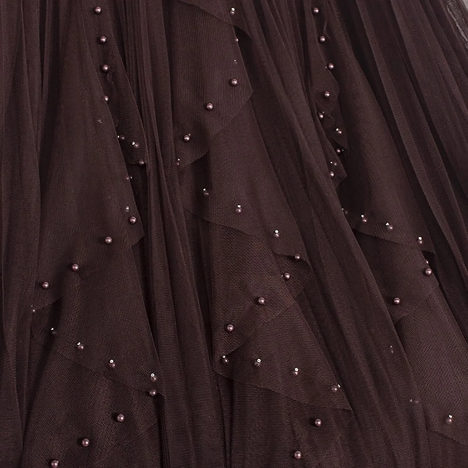 Women Tulle Skirts Solid Color Elastic Waist Mesh Tiered Layered Asymmetrical Skirt Casual Fashion Elegant Skirts