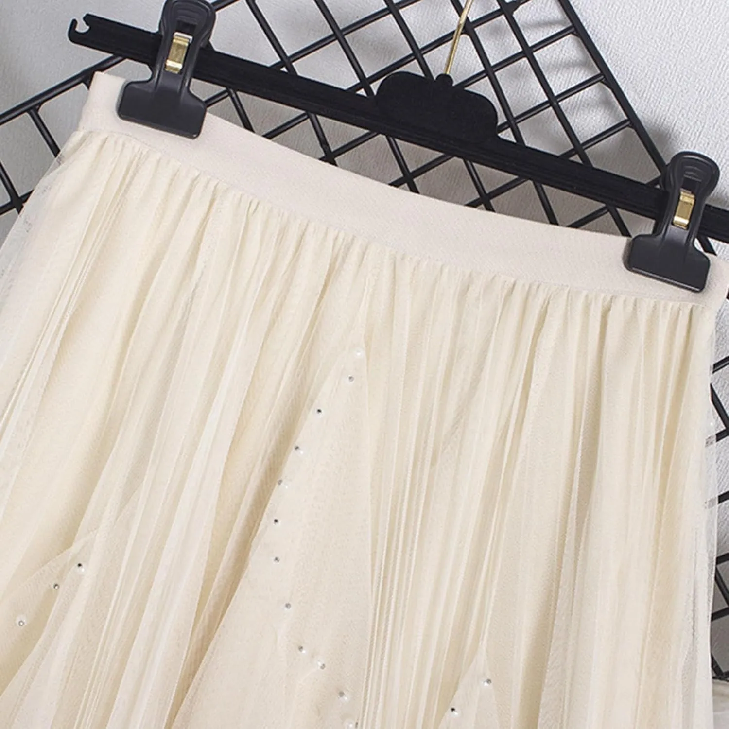 Women Tulle Skirts Solid Color Elastic Waist Mesh Tiered Layered Asymmetrical Skirt Casual Fashion Elegant Skirts