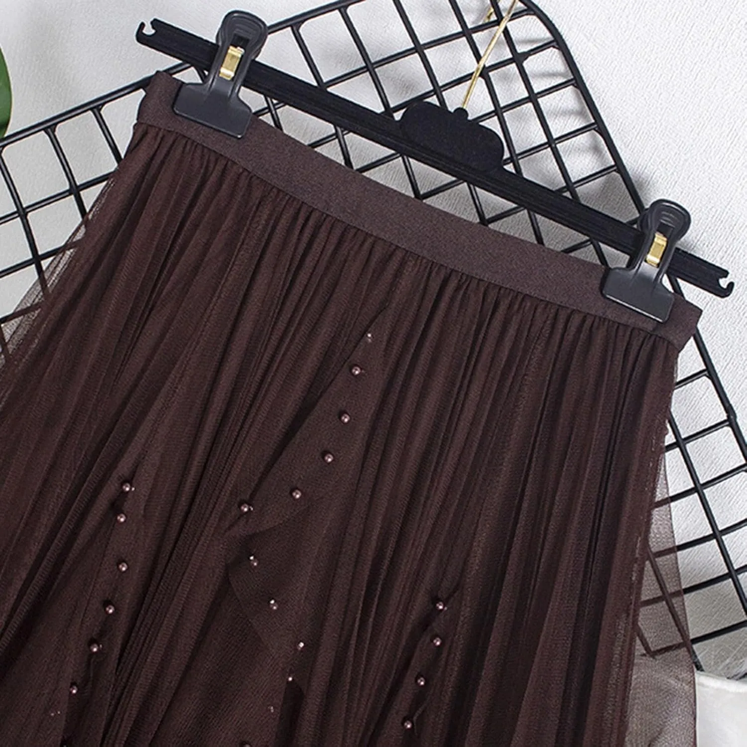 Women Tulle Skirts Solid Color Elastic Waist Mesh Tiered Layered Asymmetrical Skirt Casual Fashion Elegant Skirts