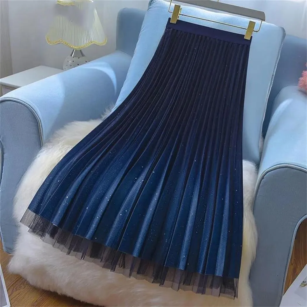 Women Two Sided Solid Color Skirt Classic High Waisted Mid Length Pleated Party Skirts