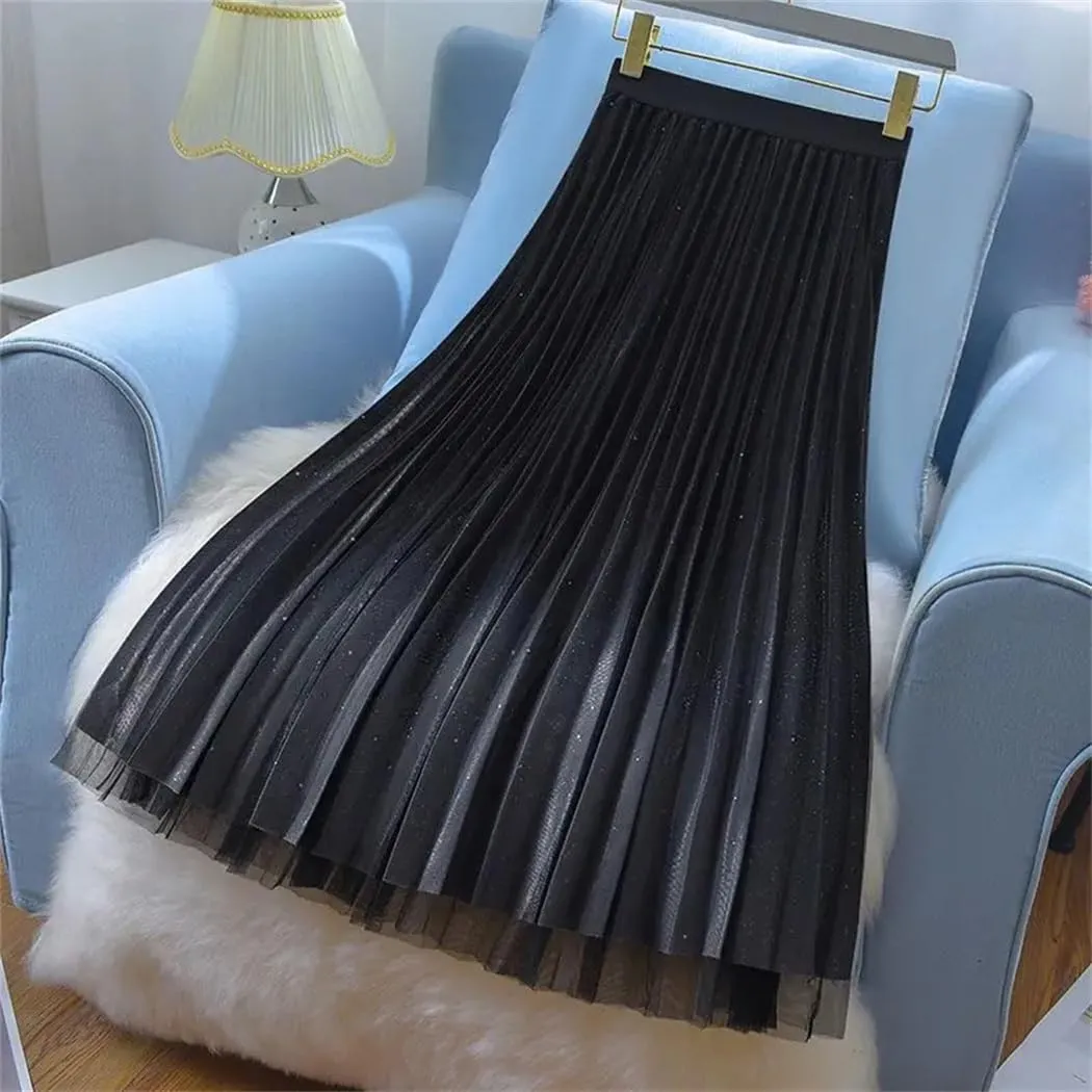 Women Two Sided Solid Color Skirt Classic High Waisted Mid Length Pleated Party Skirts