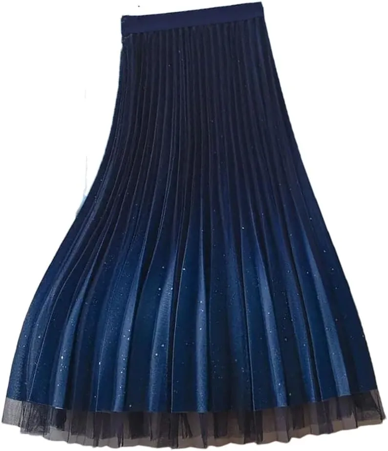 Women Two Sided Solid Color Skirt Classic High Waisted Mid Length Pleated Party Skirts