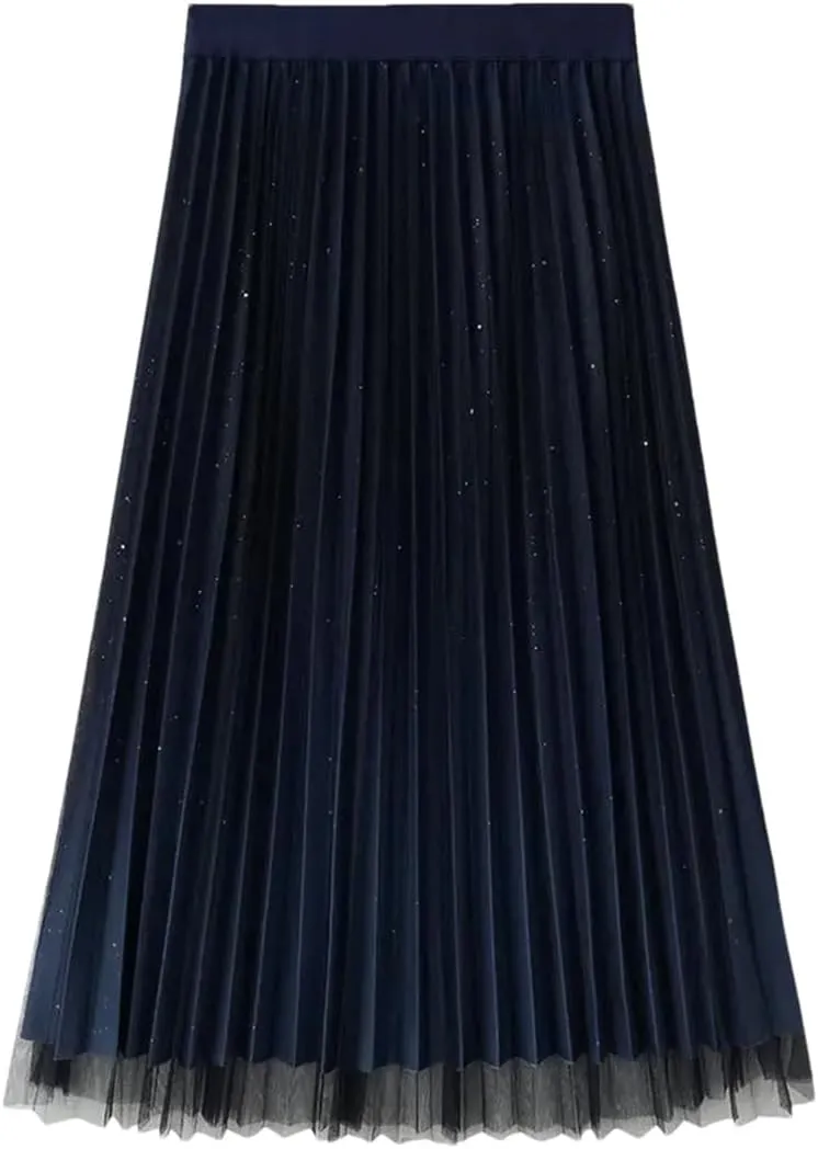 Women Two Sided Solid Color Skirt Classic High Waisted Mid Length Pleated Party Skirts