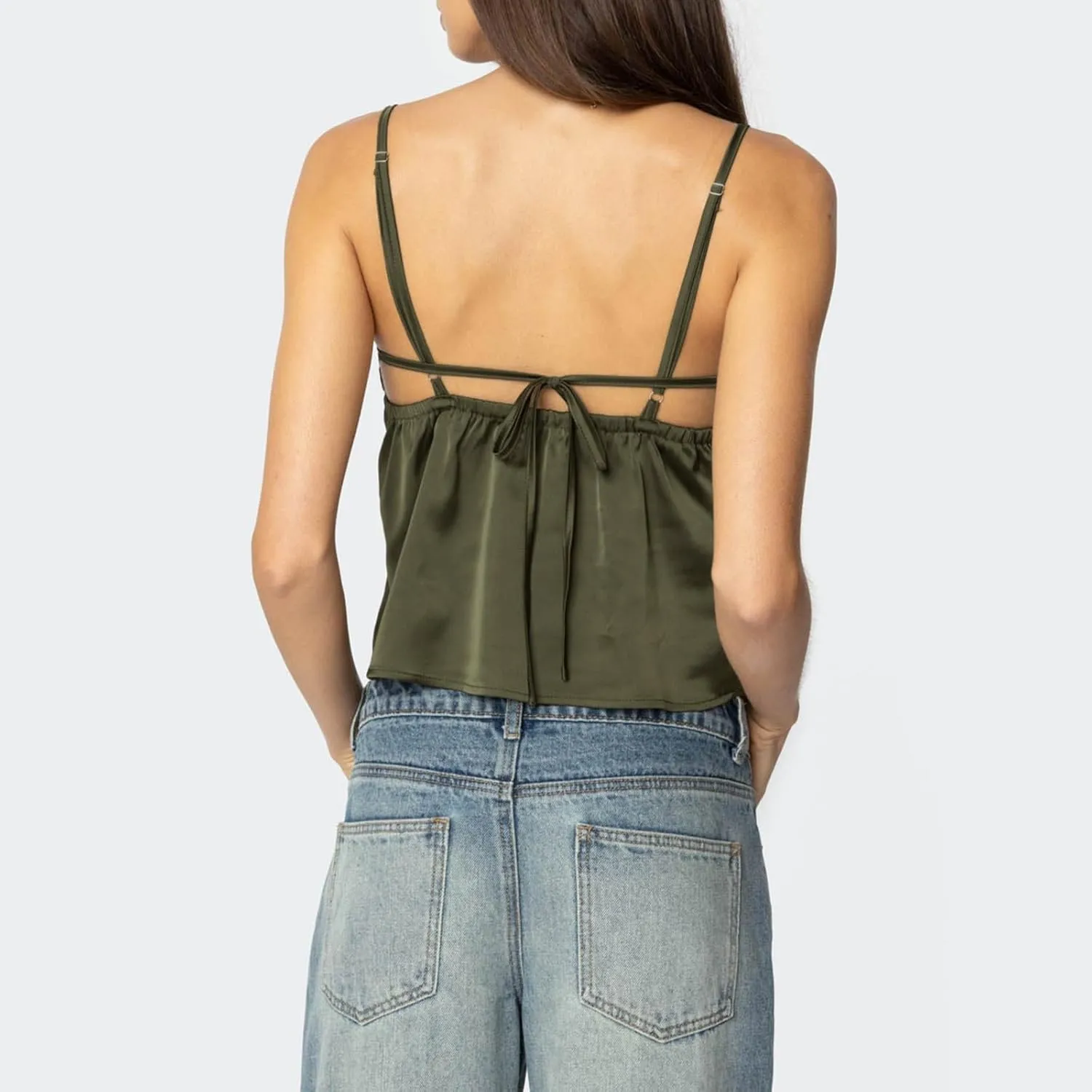 Women Y2k Lace Trim Tank Crop Tops Going Out Spaghetti Strap Lace Camisole Slim Fit Basic Cami Shirts Streetwear