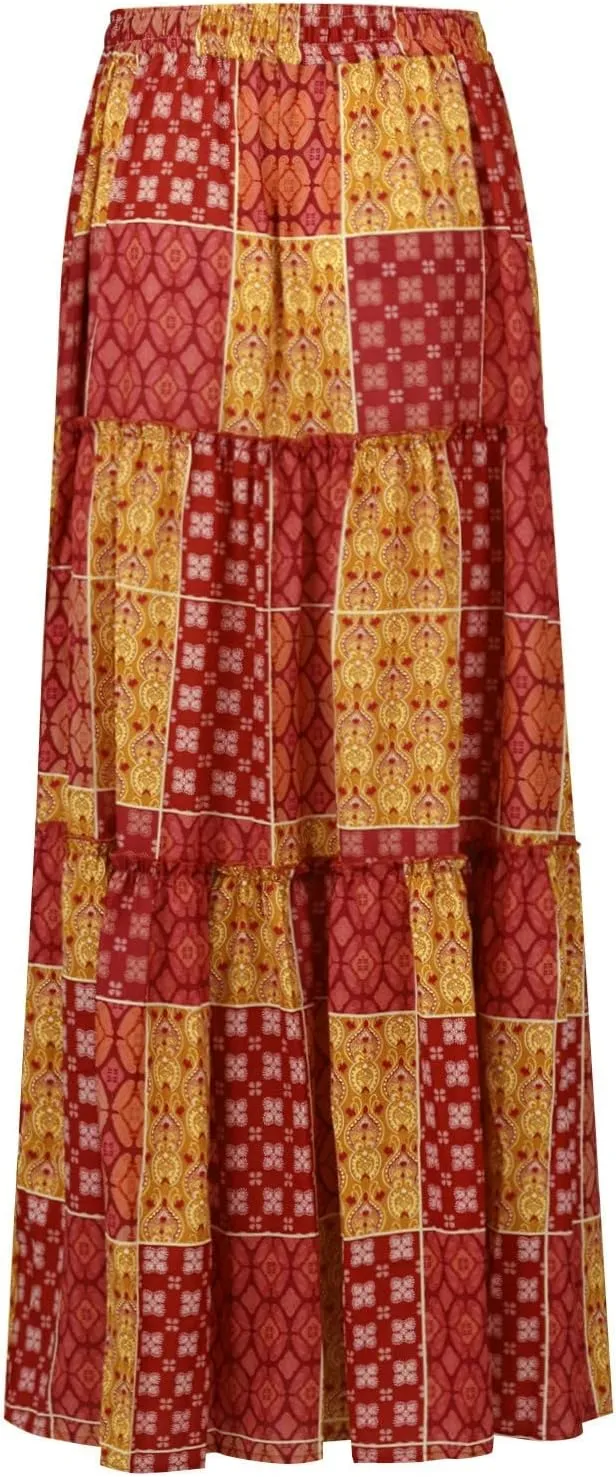 Womens 2025 Summer Boho Floral Maxi Skirt High Waist Casual Elastic Waist Flowy Pleated A Line Skirts with Pockets