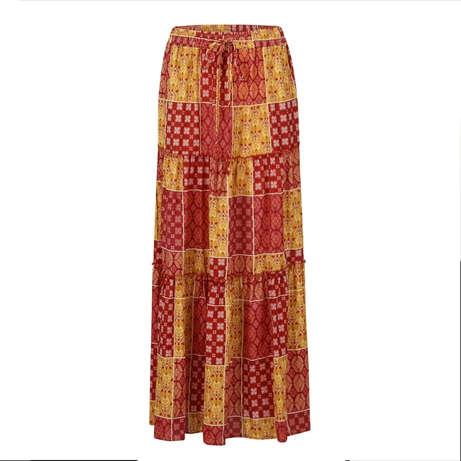 Womens 2025 Summer Boho Floral Maxi Skirt High Waist Casual Elastic Waist Flowy Pleated A Line Skirts with Pockets